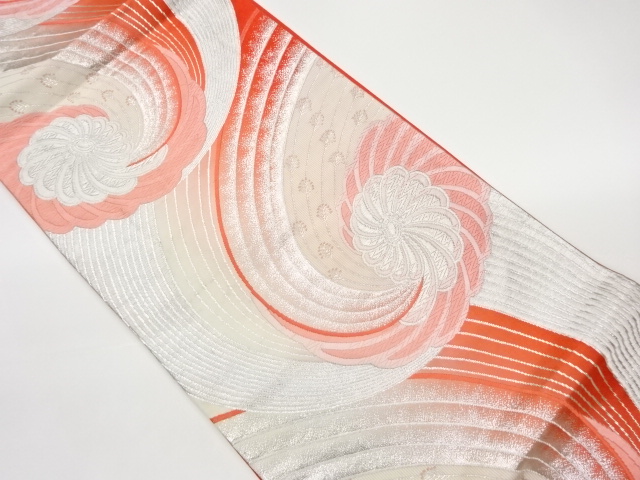 花に抽象模様織出し袋帯